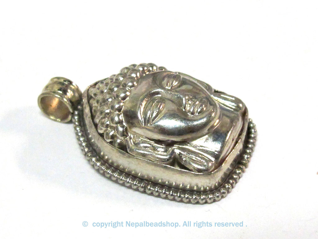1 pendant- Tibetan silver color Buddha face pendant reverse side floral carving from Nepal -PM597A