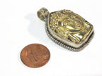 1 Pendant - Tibetan dual tone gold silver color Buddha face pendant with reverse side floral carving from Nepal - PM597B