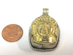 1 Pendant - Tibetan dual tone gold silver color Buddha face pendant with reverse side floral carving from Nepal - PM597B