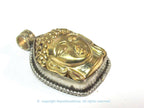 1 Pendant - Tibetan dual tone gold silver color Buddha face pendant with reverse side floral carving from Nepal - PM597B