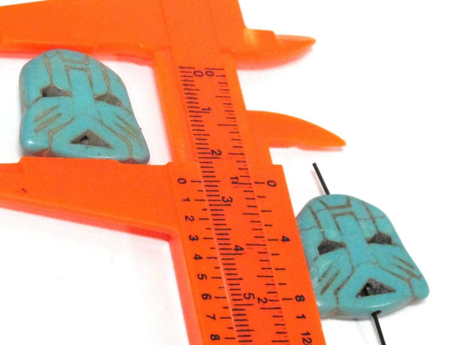 2 Beads - Blue color howlite tribal skull head shape bead - BD003B