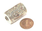 Tibetan silver filigree snake design cylinder focal pendant bead antiqued finish - 1 bead- BD008A