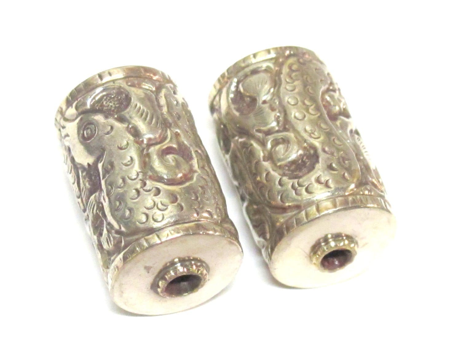 Tibetan silver filigree snake design cylinder focal pendant bead antiqued finish - 1 bead- BD008A