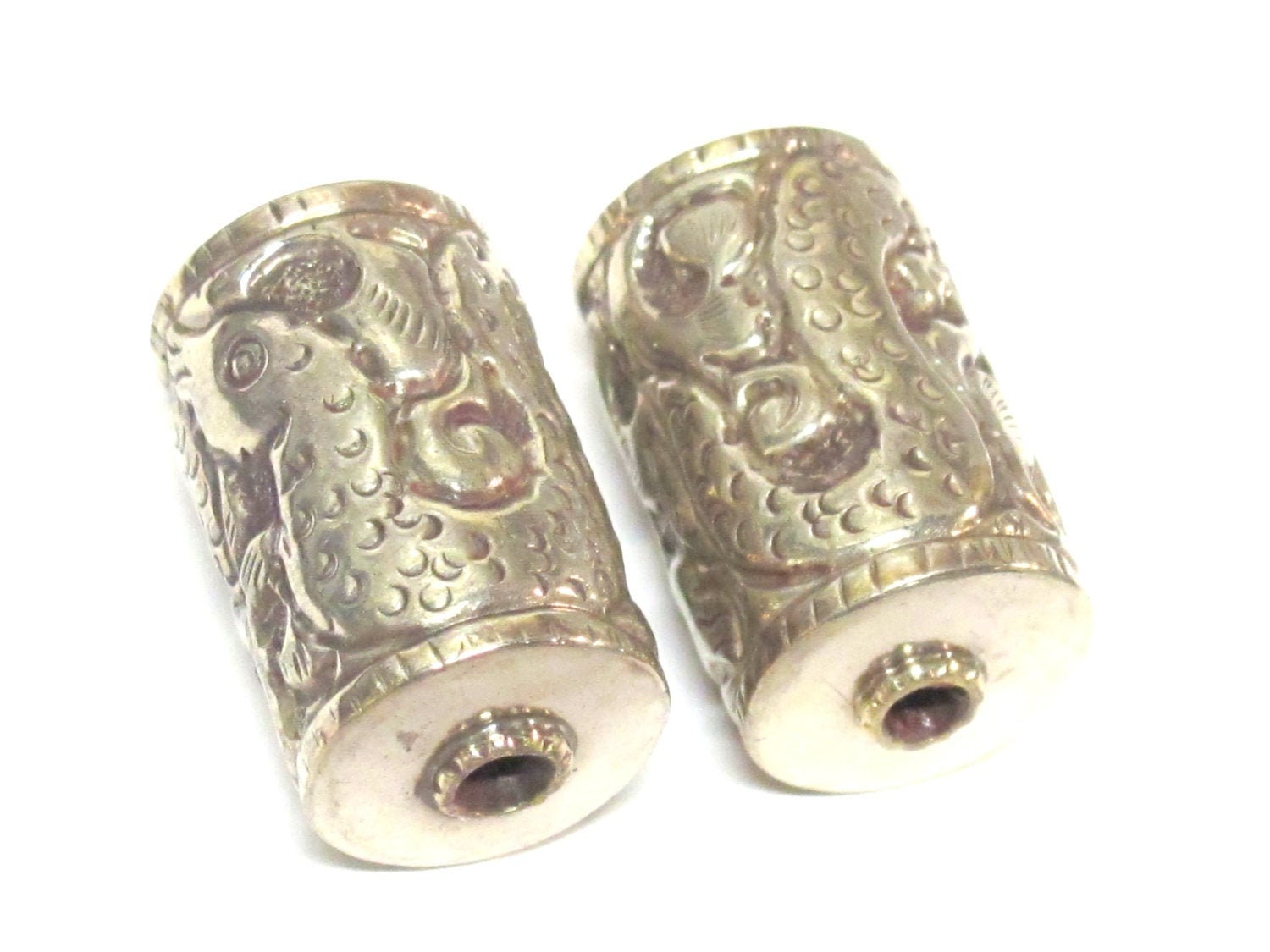 Tibetan silver filigree snake design cylinder focal pendant bead antiqued finish - 1 bead- BD008A