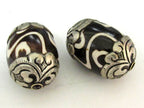 1 BEAD- Thick Large Tibetan silver capped etched dzi design bone bead - BD607