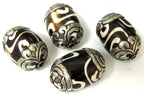 1 BEAD- Thick Large Tibetan silver capped etched dzi design bone bead - BD607