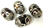 1 BEAD- Thick Large Tibetan silver capped etched dzi design bone bead - BD607