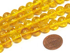 4 Beads-Tibetan om mantra etched honey yellow color quartz beads 10 mm - GM227K
