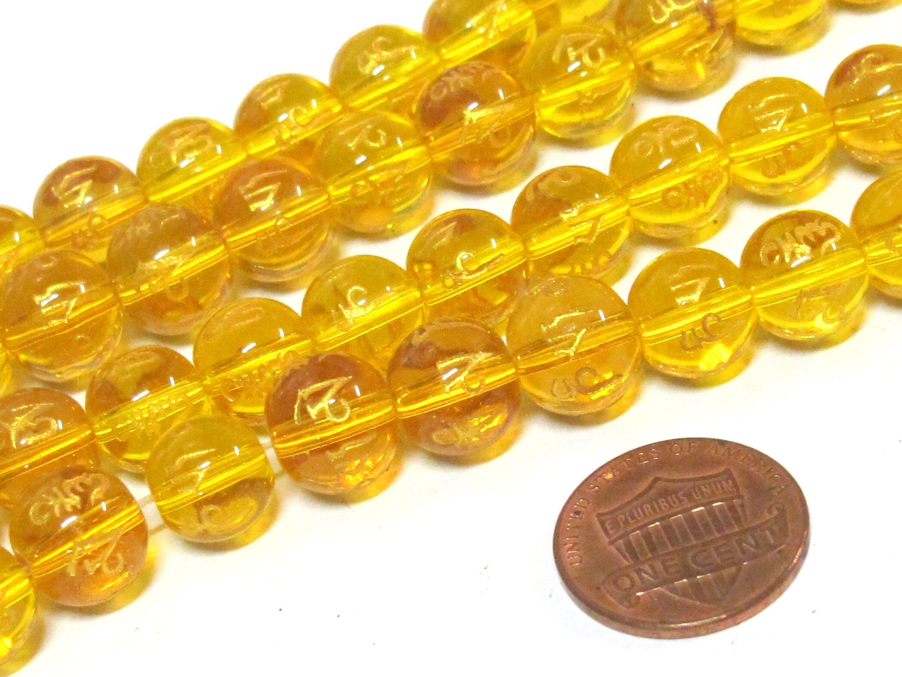 4 Beads-Tibetan om mantra etched honey yellow color quartz beads 10 mm - GM227K