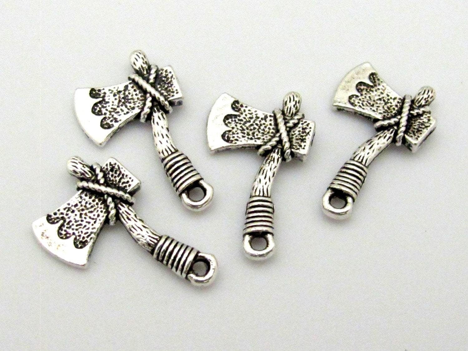 8 charms - Axe shape charms antiqued silver tone plated - CM094
