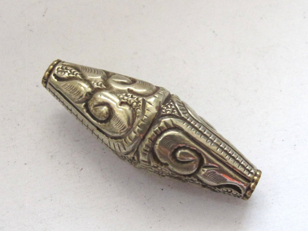 1 BEAD - Tibetan silver bicone shape floral repousse ethnic bead from Nepal - 1 bead - BD593