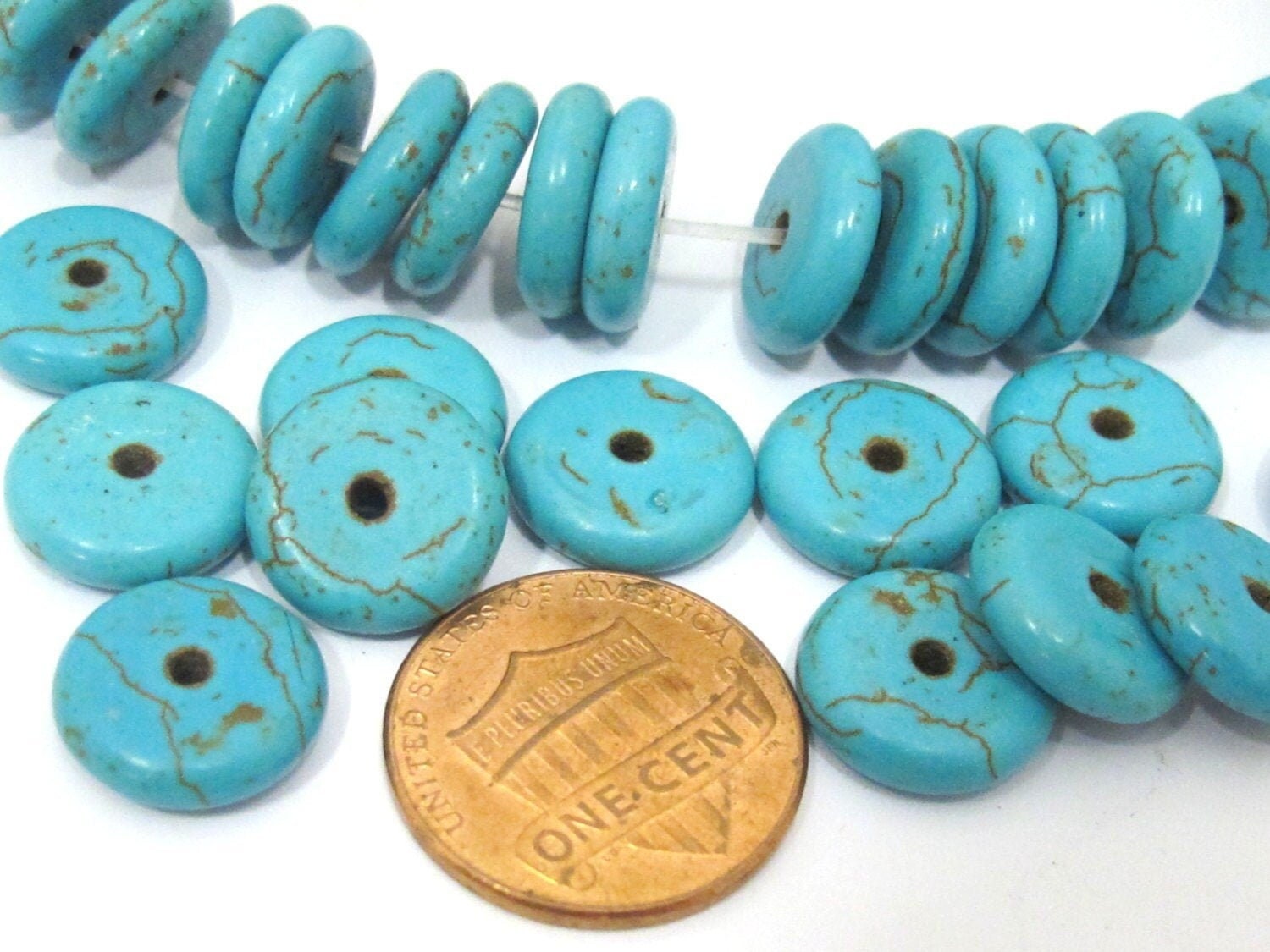 10 Beads - Blue color howlite rondelle flat disc beads 12 mm size - GM381