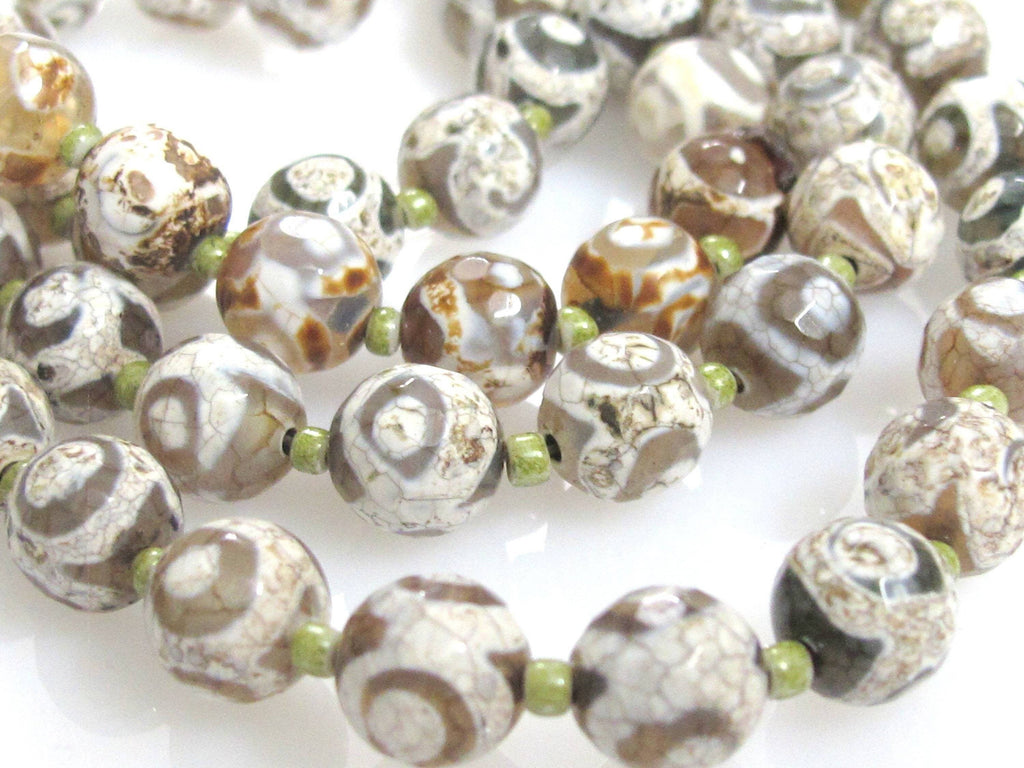 5 Beads- Tibetan gemstone beads Tibetan agate beads rustic brown grey greenish color 8 mm - GM223E