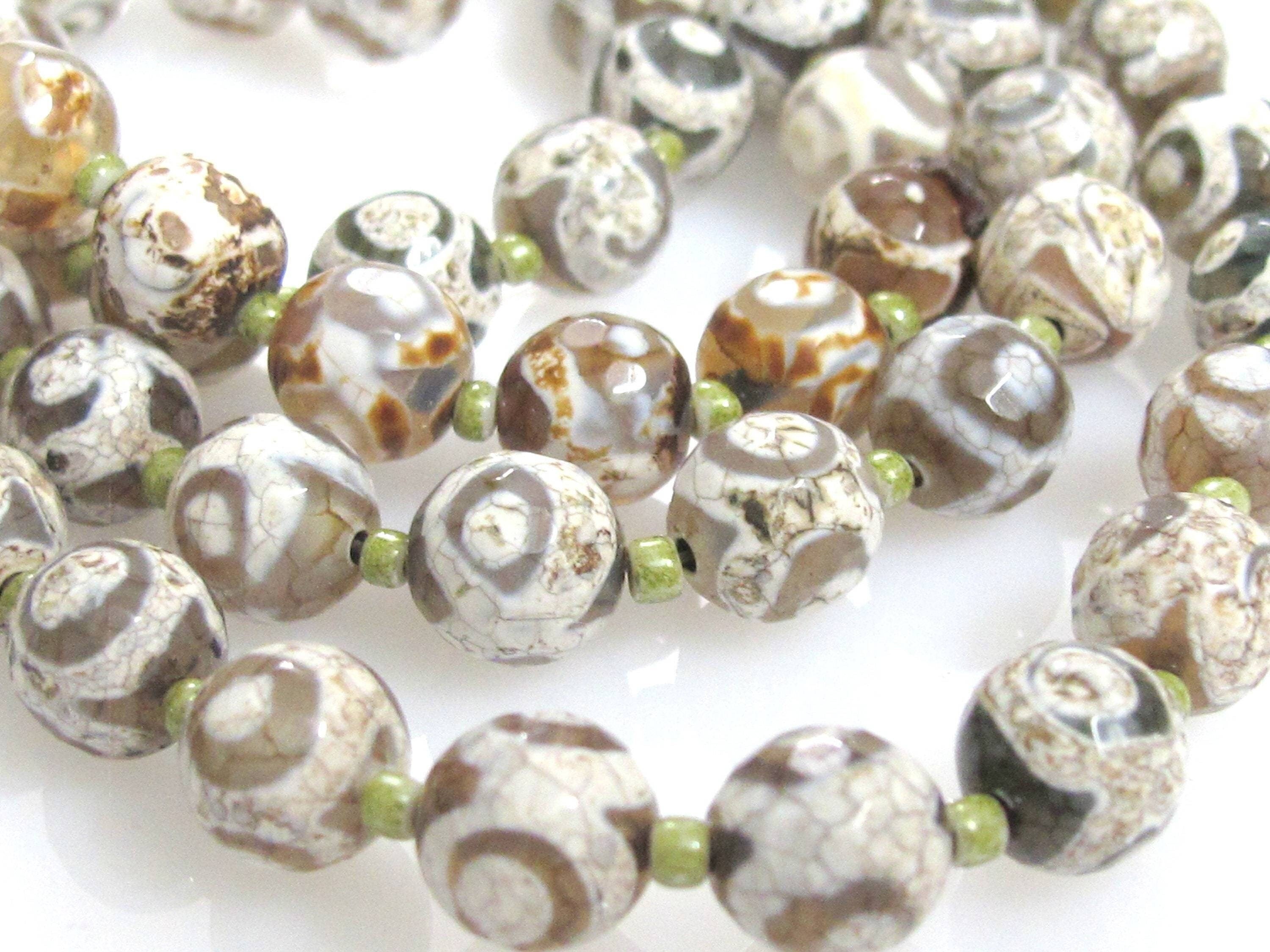 5 Beads- Tibetan gemstone beads Tibetan agate beads rustic brown grey greenish color 8 mm - GM223E
