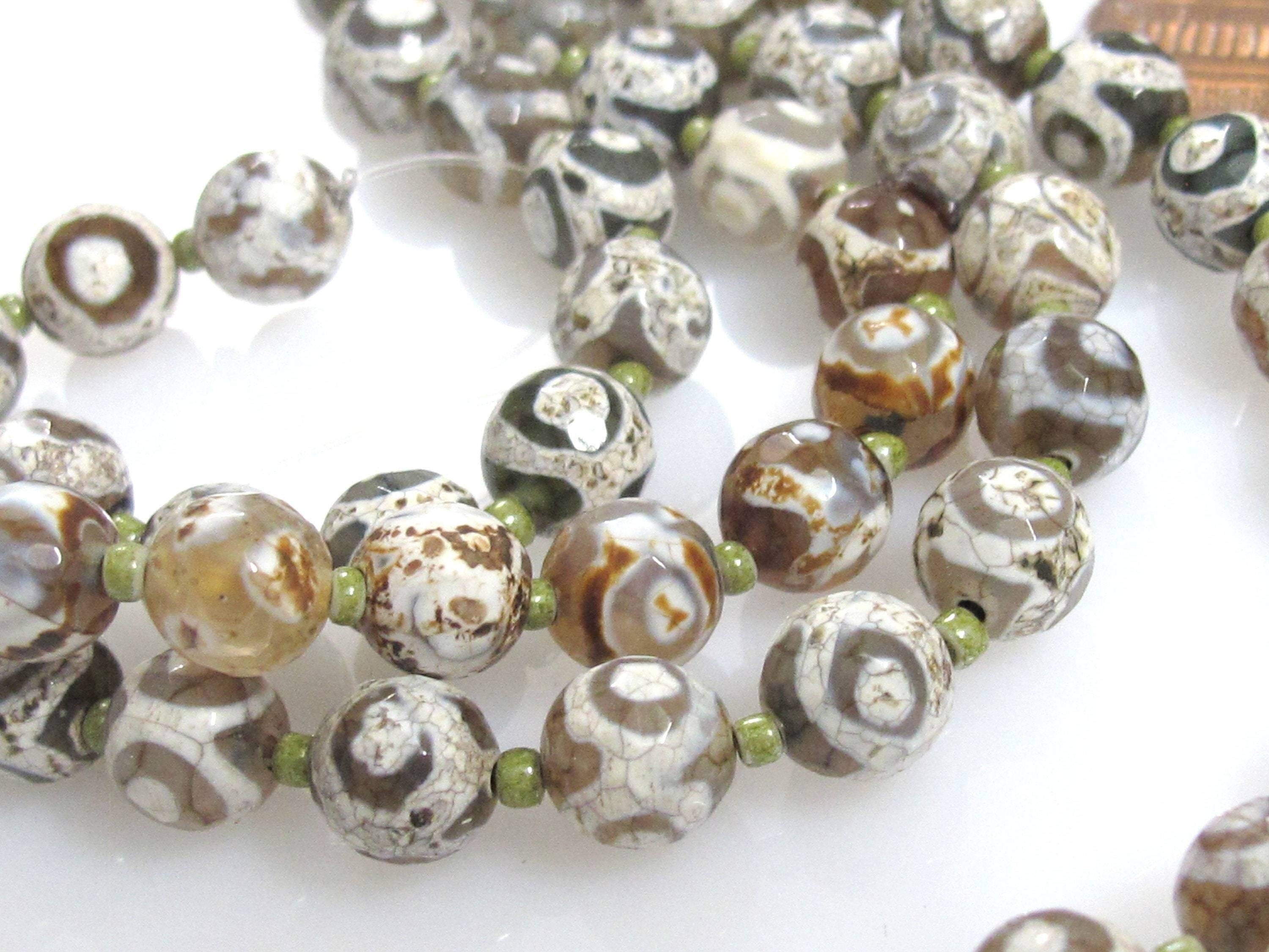 5 Beads- Tibetan gemstone beads Tibetan agate beads rustic brown grey greenish color 8 mm - GM223E