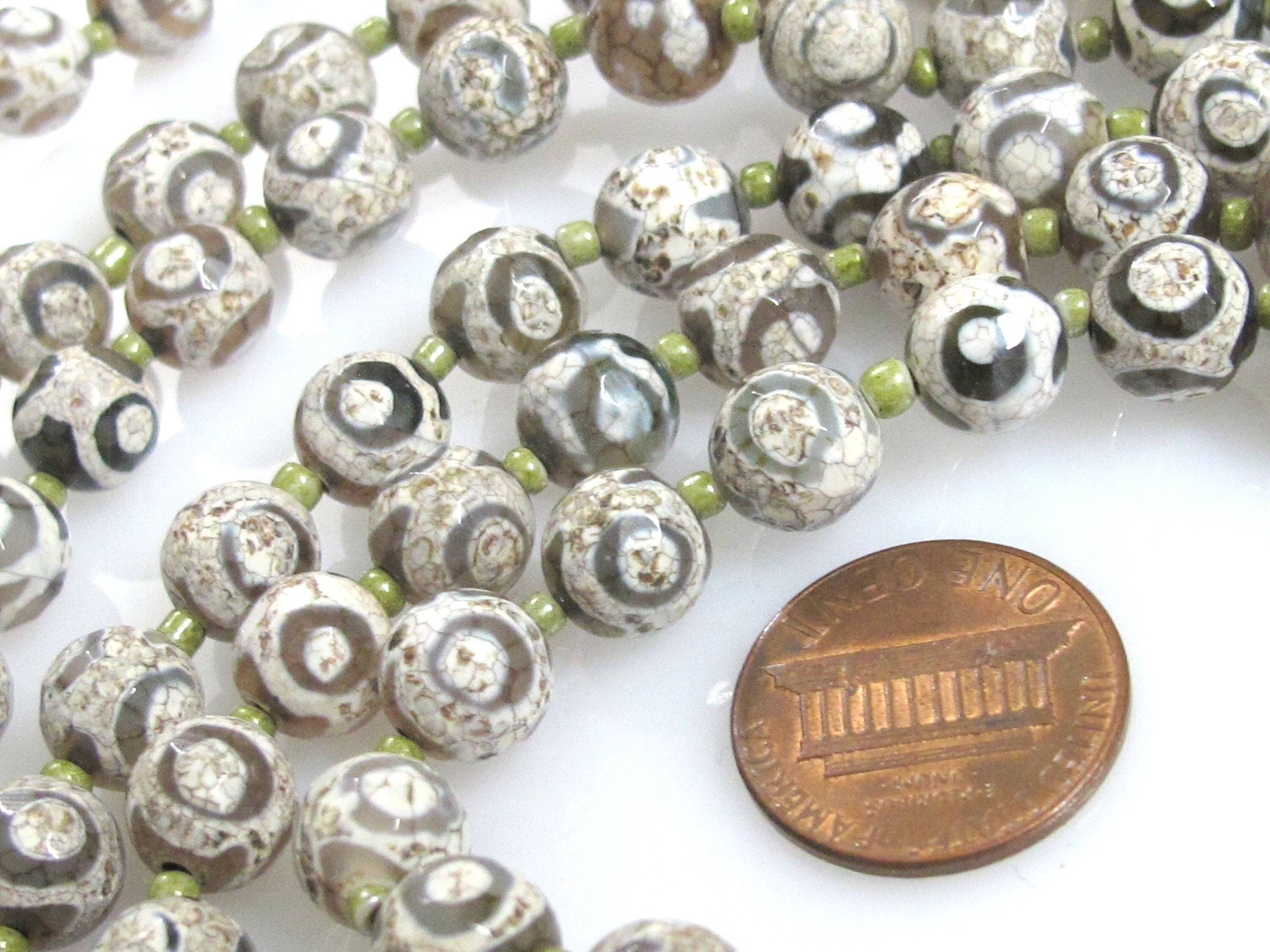 5 Beads- Tibetan gemstone beads Tibetan agate beads rustic brown grey greenish color 8 mm - GM223E