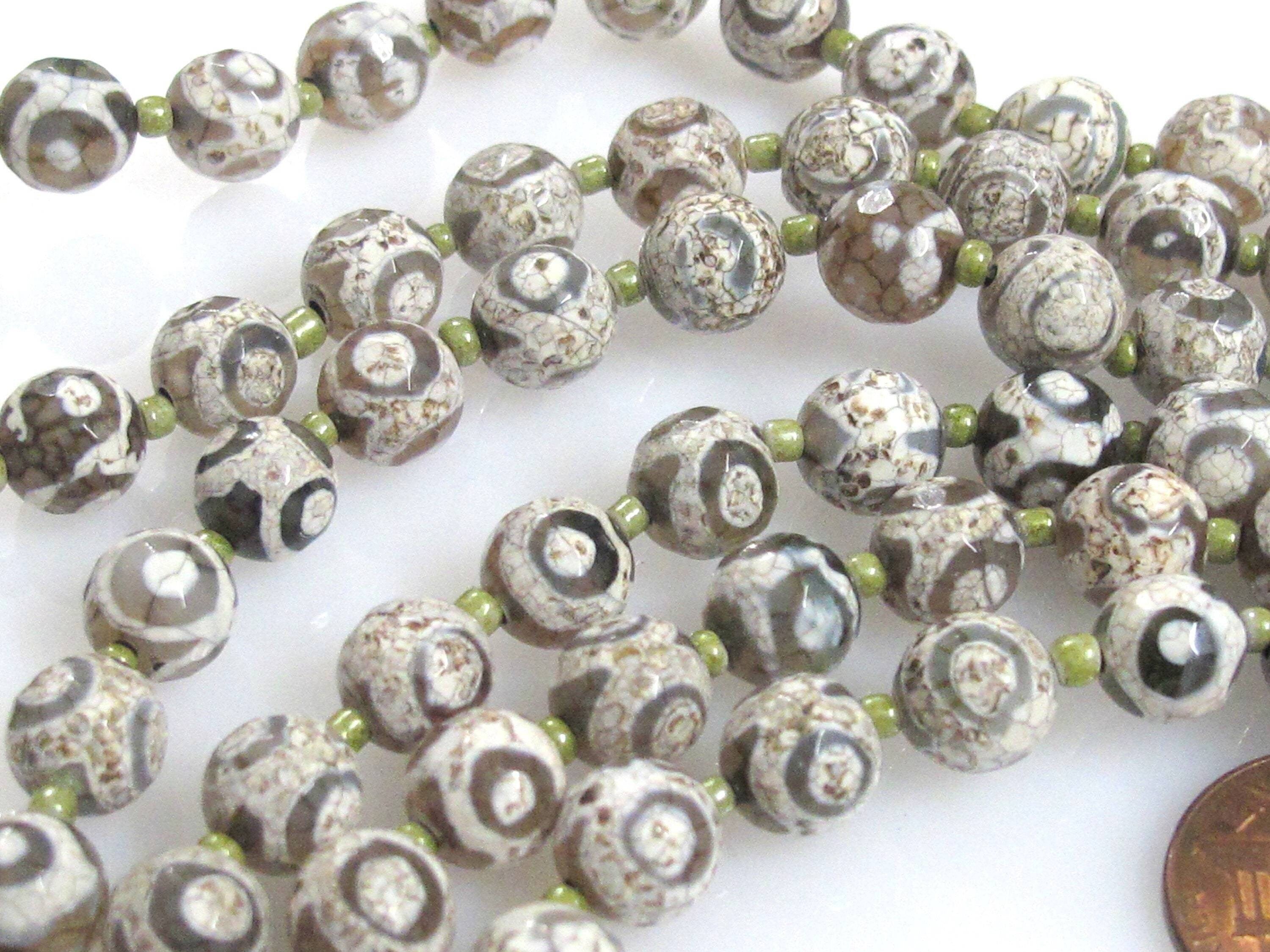 5 Beads- Tibetan gemstone beads Tibetan agate beads rustic brown grey greenish color 8 mm - GM223E