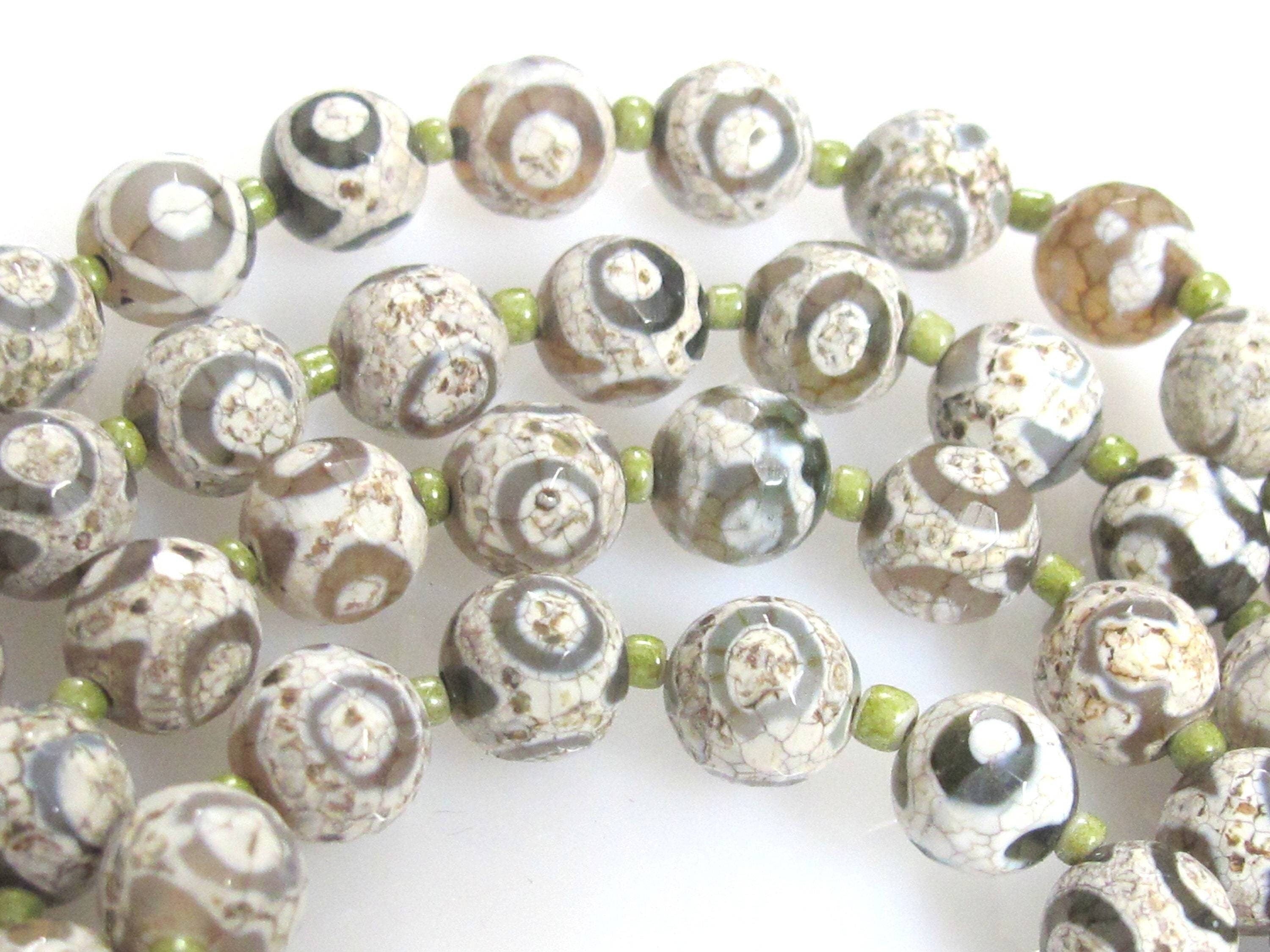 5 Beads- Tibetan gemstone beads Tibetan agate beads rustic brown grey greenish color 8 mm - GM223E