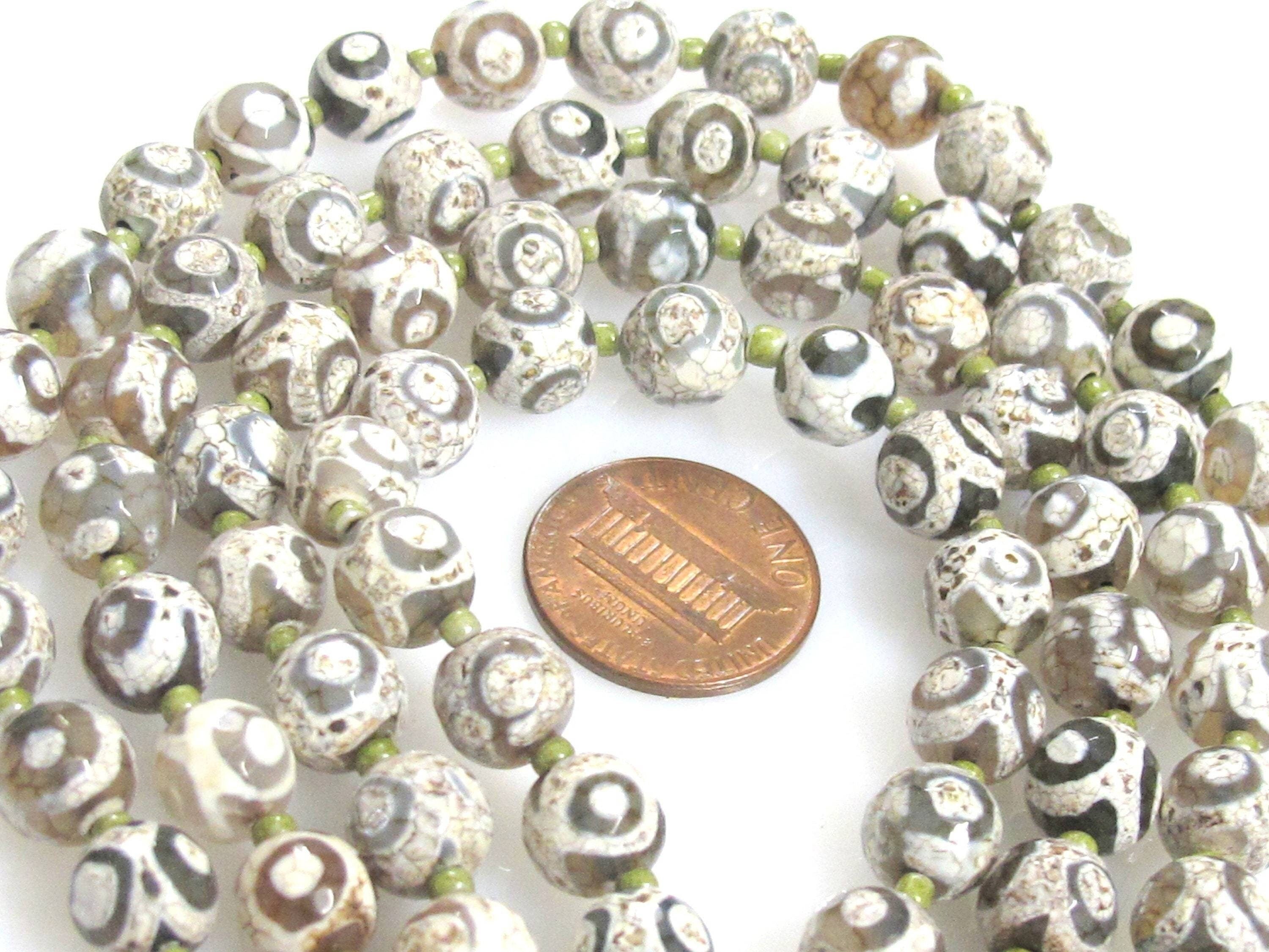 5 Beads- Tibetan gemstone beads Tibetan agate beads rustic brown grey greenish color 8 mm - GM223E