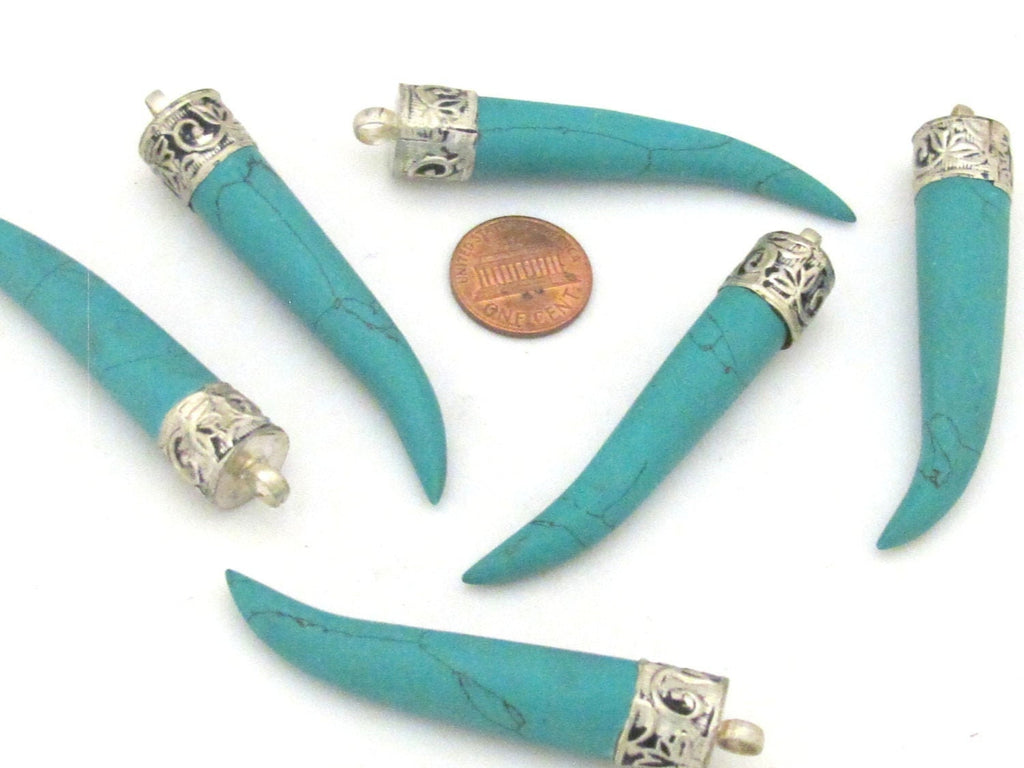 1 Pendant - Beautiful turquoise tusk pendant from Nepal - PM370