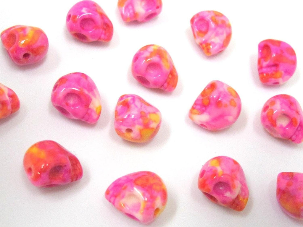 4 Beads - Pink color dyed jade small skull beads - GM373B