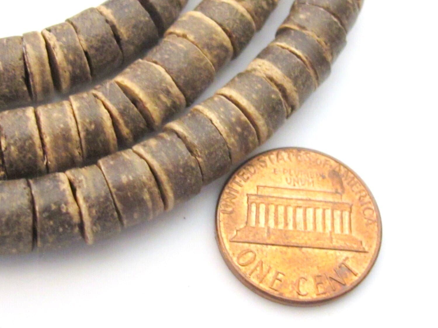 Natural brown rondelle heishi coconut beads long strand 16 inches 7 -8 mm beads coco beads - NB004G