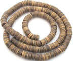 Natural brown rondelle heishi coconut beads long strand 22 inches - NB120
