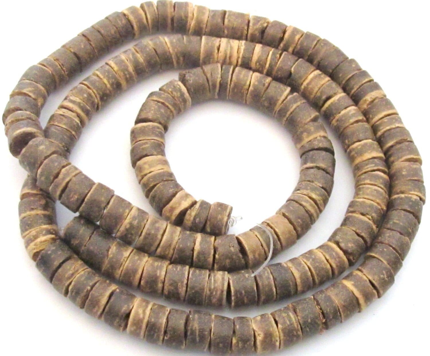 Natural brown rondelle heishi coconut beads long strand 22 inches - NB120