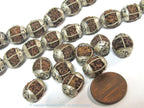 10 Beads - Nepal Rudraksha mala making beads encased in tibetan silver floral cap grooved wire inlaid melon design bead - NB058B