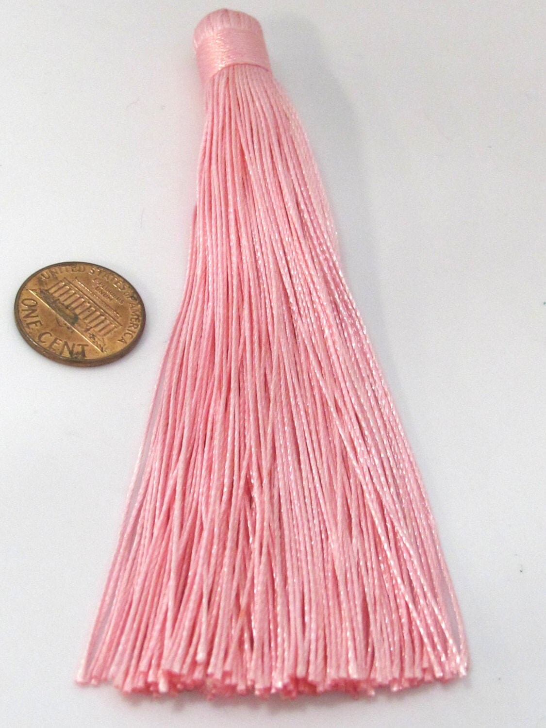 1 Piece - Long Light pink silk tassel charm supplies - 120 mm long - BD867