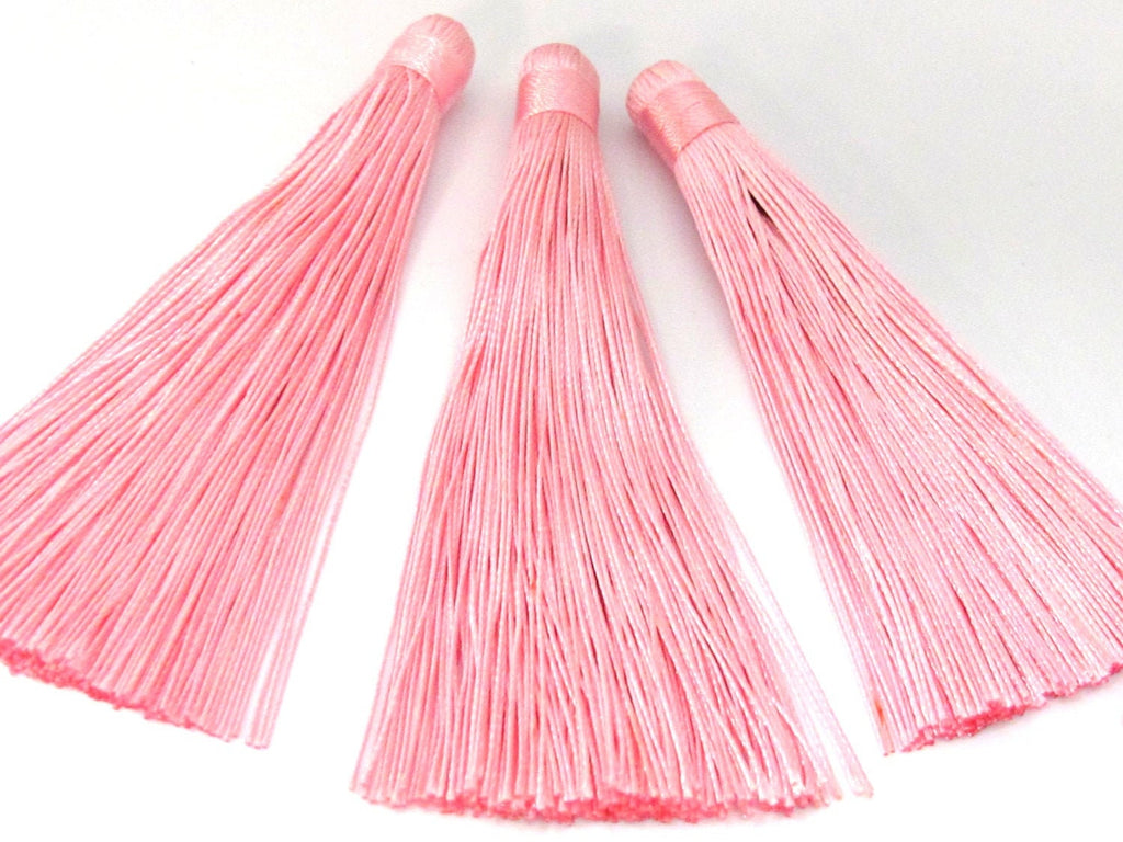 1 Piece - Long Light pink silk tassel charm supplies - 120 mm long - BD867