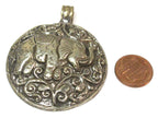 1 pendant - Gorgeous Tibetan elephant pendant antiqued silver color finish with reverse side carvings - PM351C