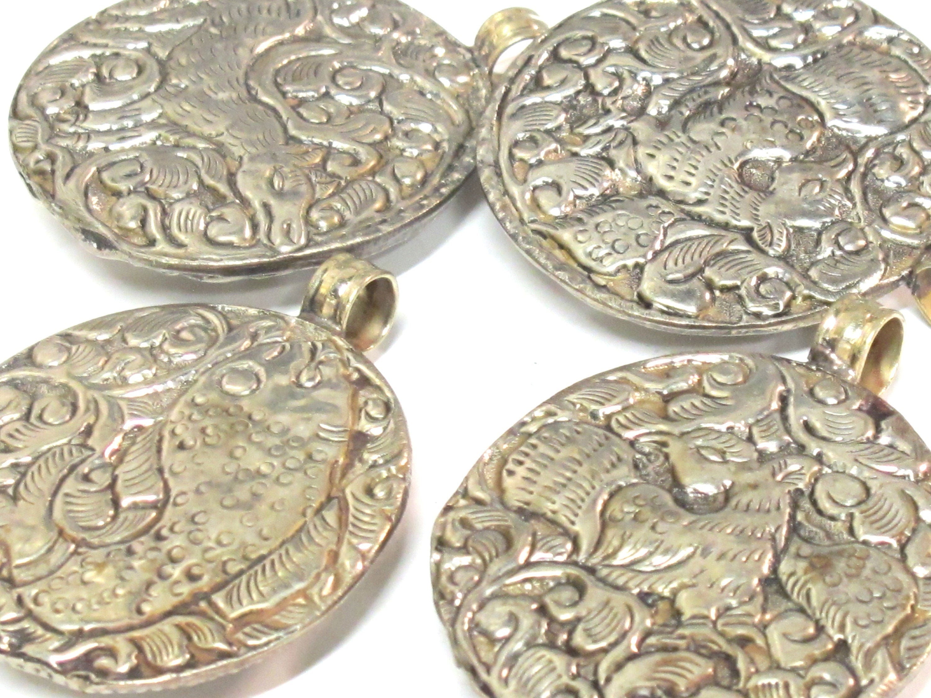1 pendant - Gorgeous Tibetan elephant pendant antiqued silver color finish with reverse side carvings - PM351C