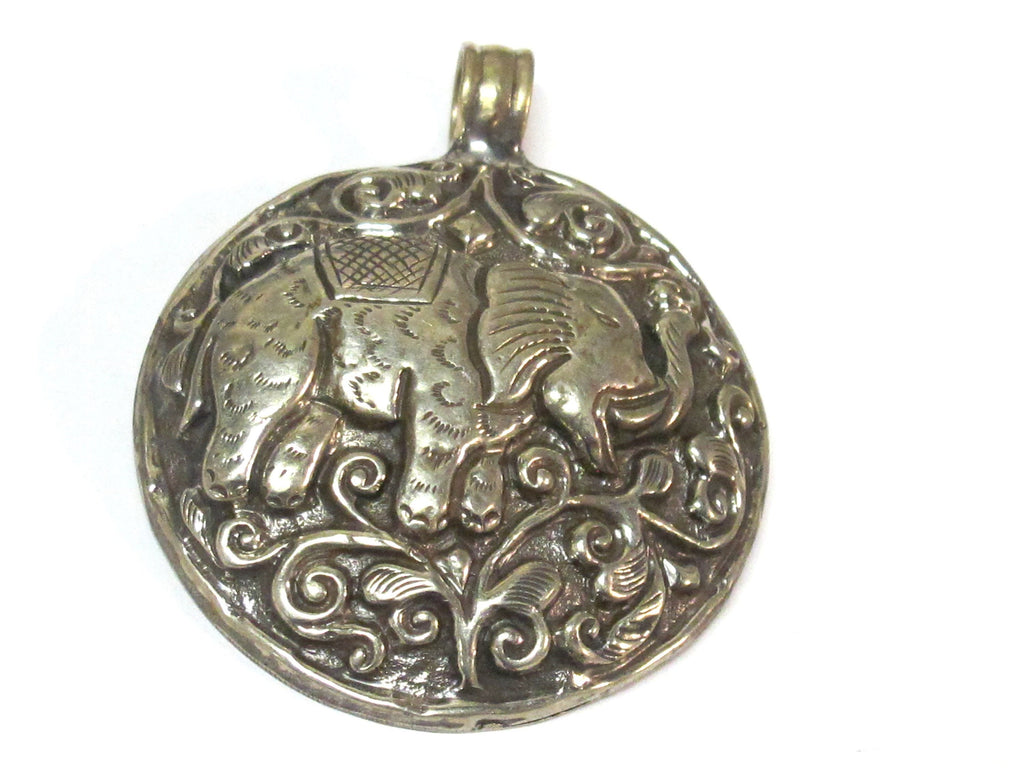1 pendant - Gorgeous Tibetan elephant pendant antiqued silver color finish with reverse side carvings - PM351C