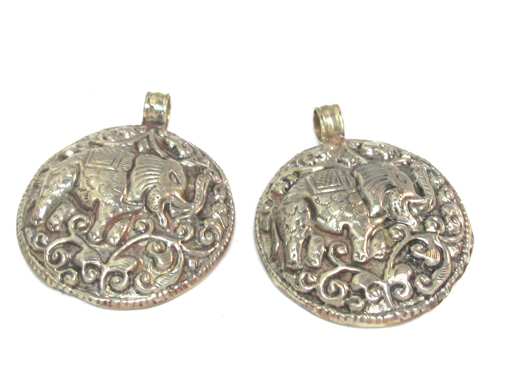 1 pendant - Gorgeous Tibetan elephant pendant antiqued silver color finish with reverse side carvings - PM351C