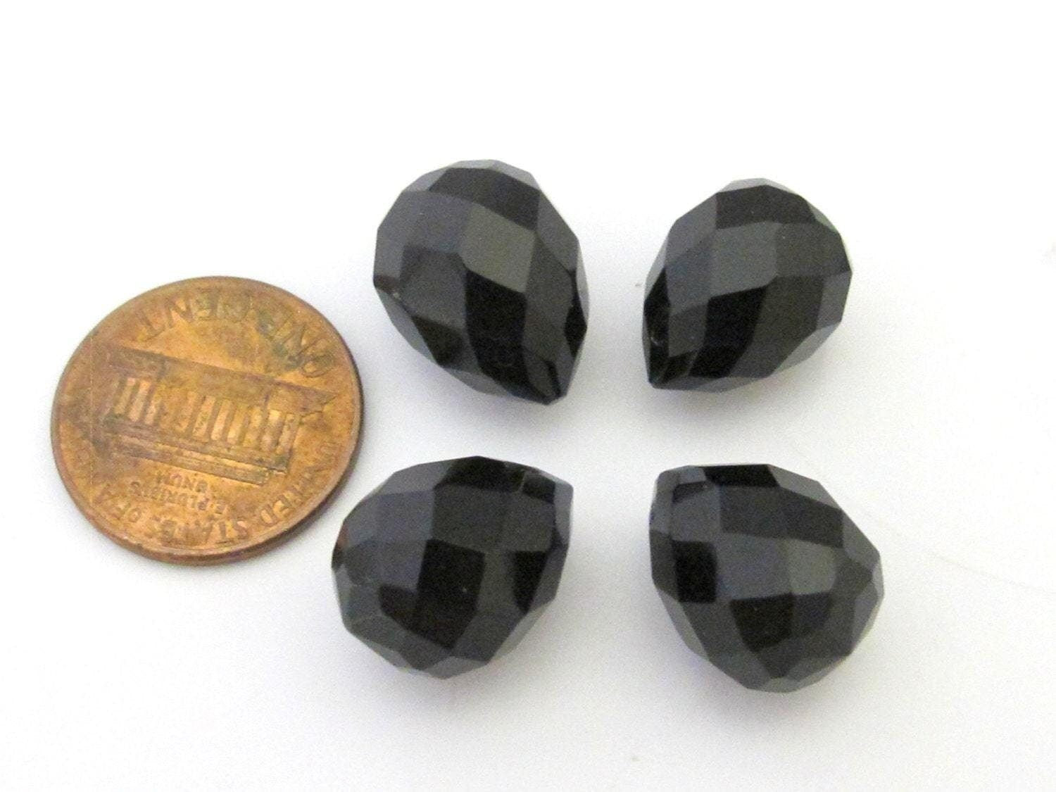4 Beads - High Quality faceted black onyx drop briolette beads - GM342