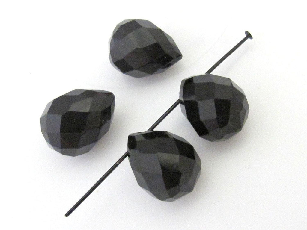 4 Beads - High Quality faceted black onyx drop briolette beads - GM342