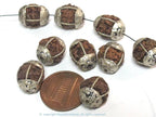 4 Beads - Nepal Rudraksha mala making beads encased in tibetan silver floral cap melon design bead - NB058B Nepalbeadshop