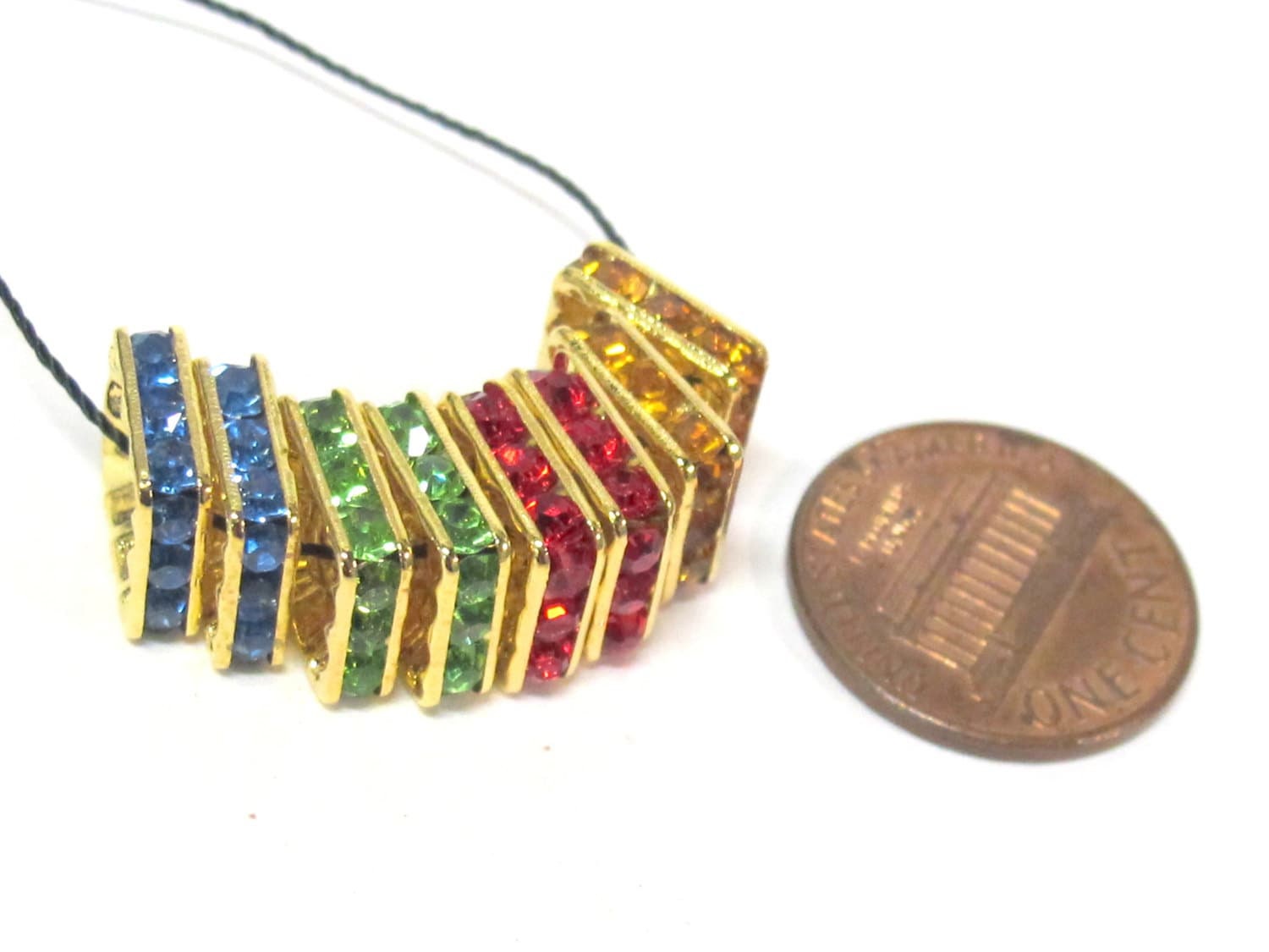 8 Beads - Sparkly bling crystal rhinestone inlaid gold color square brass frame beads - 10 mm size - BD947