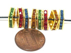 8 Beads - Sparkly bling crystal rhinestone inlaid gold color square brass frame beads - 10 mm size - BD947
