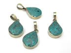 1 Pendant - Tibetan silver teardrop shape turquoise gemstone pendant from Nepal - PM460