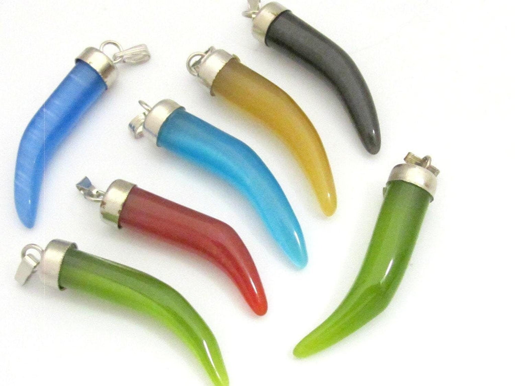 5 Pendants - Mix 5 colors cats eye glass horn pendants - PM332A