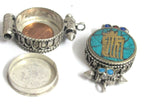 1 pendant - Tibetan antiqued silver finish turquoise brass inlaid Ghau prayer box kalachakra mantra pendant Nepal - PM527L