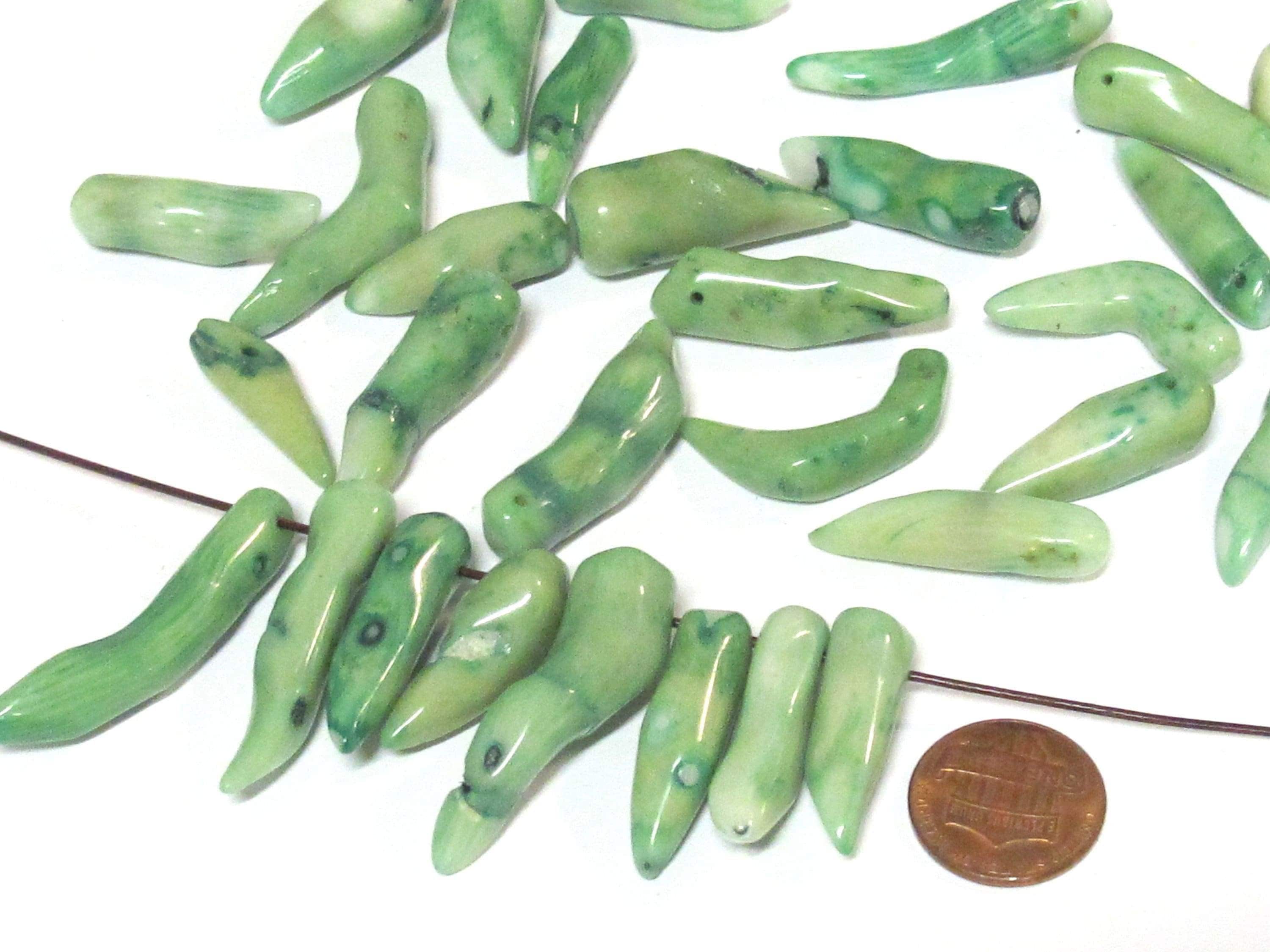 5 pieces - Irregular shape dyed green color branch bamboo coral sticks beads top side hole drilled approx 25 mm to 39 mm long - GM151B