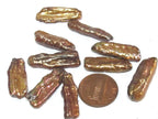 10 Beads - Natural freshwater Biwa cultured pearl sticks golden mustard yellow champagne color - PL006T