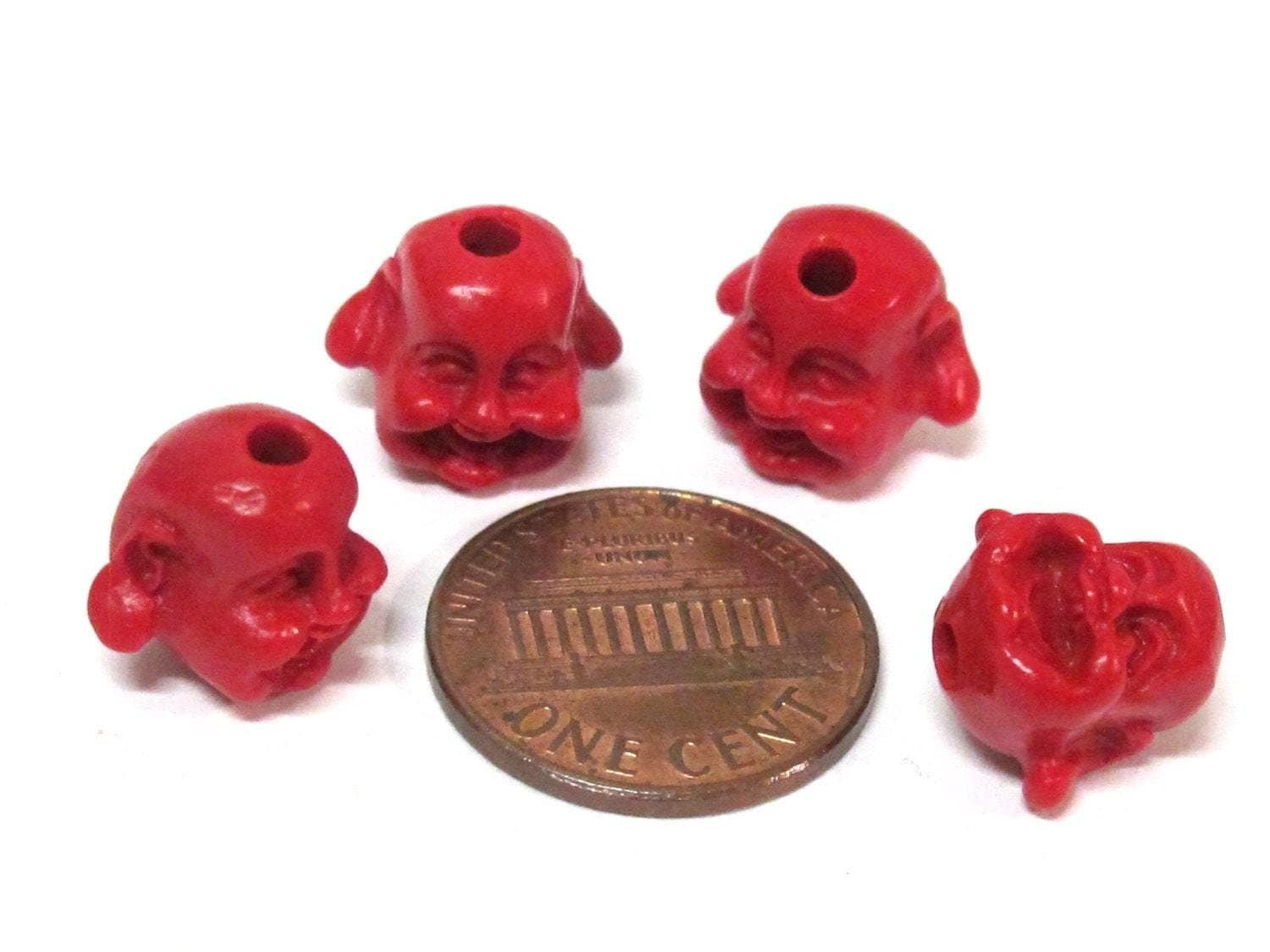 2 beads - Laughing smiling Buddha beads carved lacquerware synthetic cinnabar beads small size - BD949
