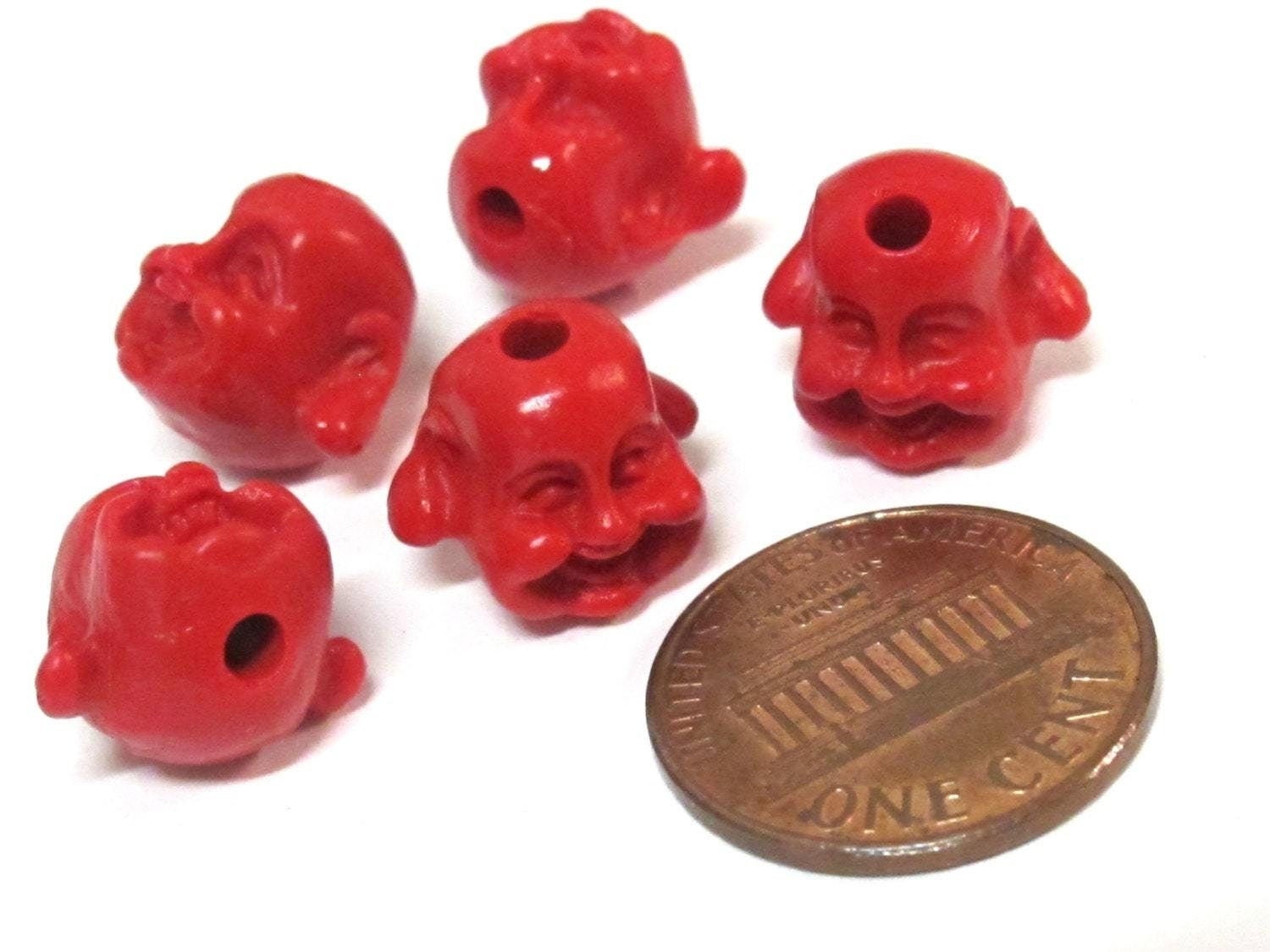 2 beads - Laughing smiling Buddha beads carved lacquerware synthetic cinnabar beads small size - BD949