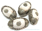 1 Bead - Large and Thick Tribal naga conch shell silver capped floral design focal bead from Nepal - CH040B