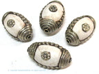 1 Bead - Large and Thick Tribal naga conch shell silver capped floral design focal bead from Nepal - CH040B