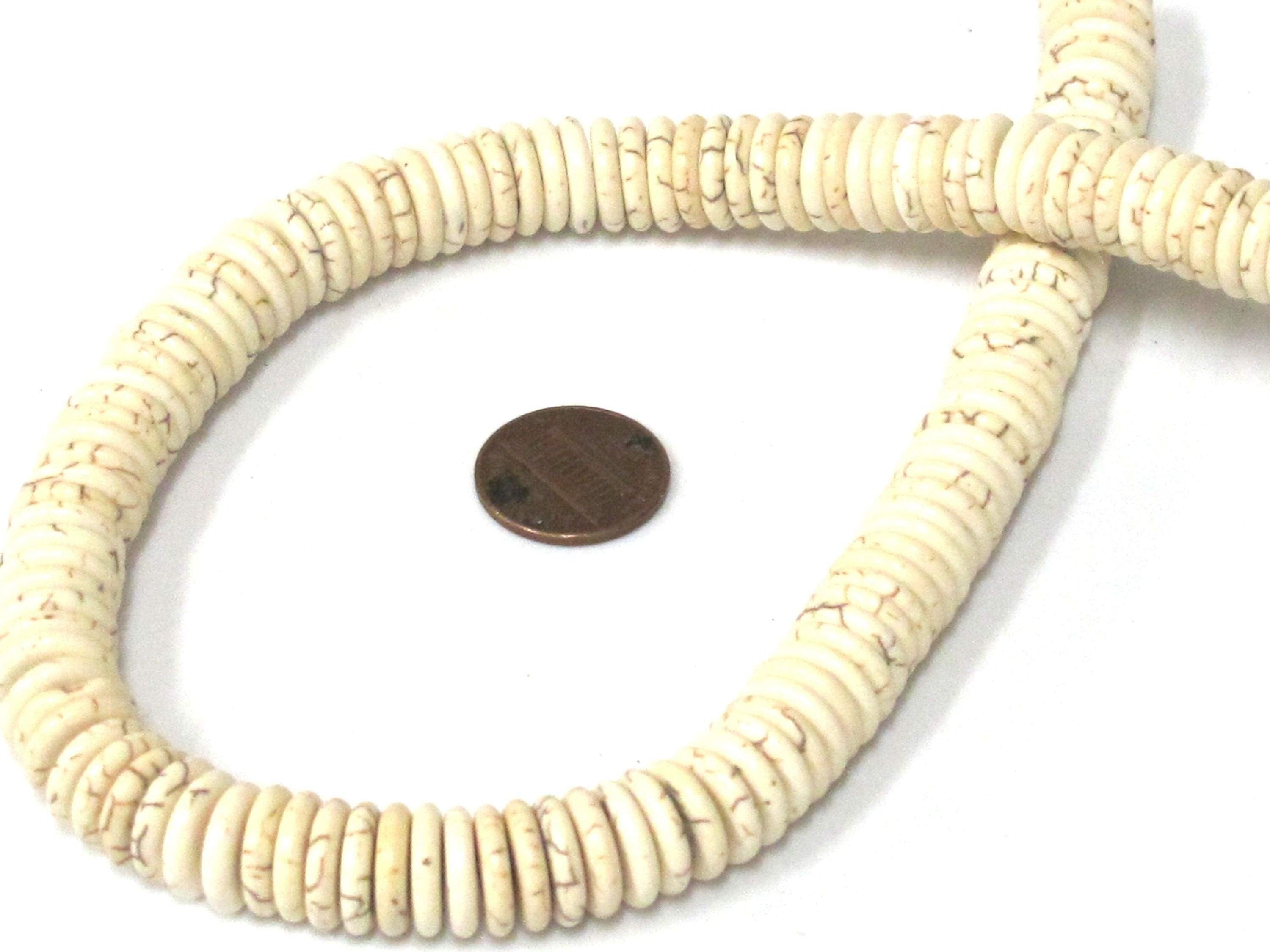 20 Beads - White cream color howlite rondelle flat disc heishi rondelle beads 12 mm size - GM437